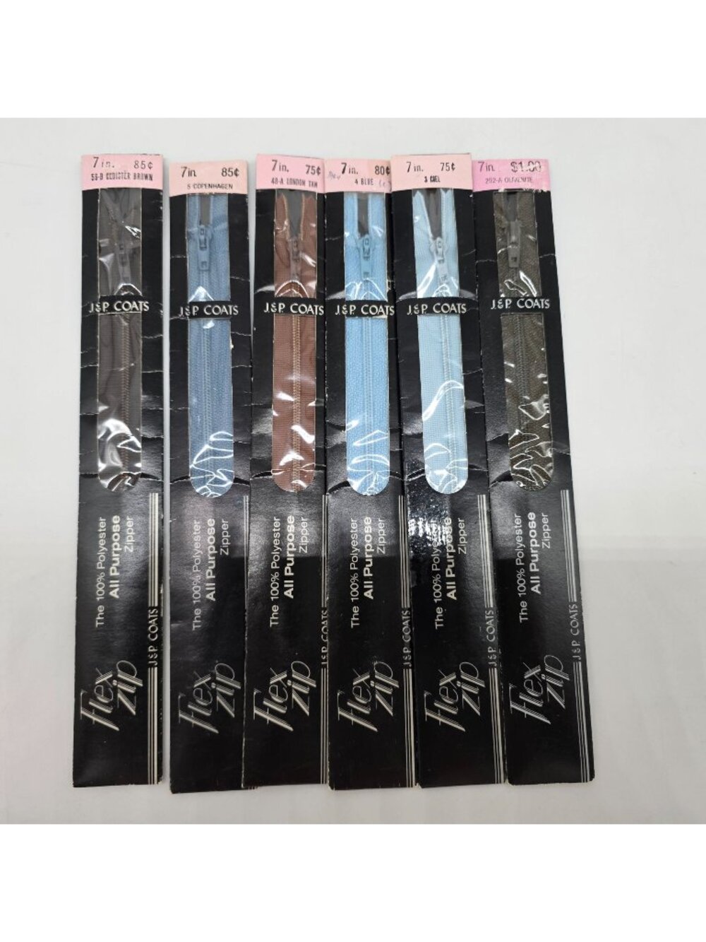 J&P Coats 7" Flex Zip All Purpose Polyester Zippers Assorted Colors Pack Of 6
